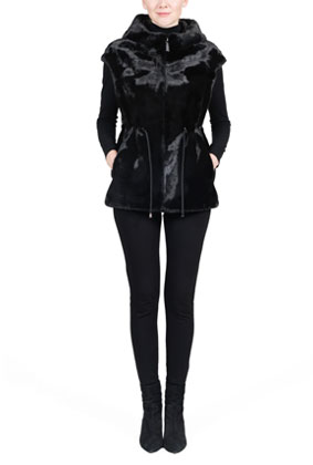 Riverside – Faux Mink Hooded Faux Fur Vest