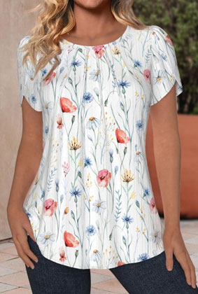 Women’s Short Sleeve Blouse with Cut-Out Floral Design – MODLILY Women’s Short Sleeve Blouse with Cut-Out Floral Design – MODLILY