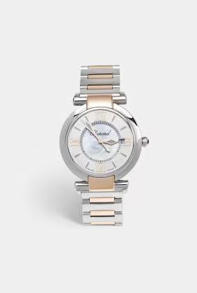 Elegant Swiss Luxury Watch with Mother-of-Pearl Dial and 18K Rose Gold Accents